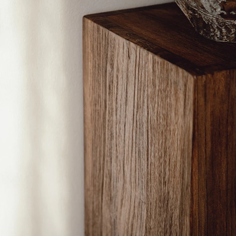 Traditional Vintage Column Distressed Wood Grain Pine Wood End Table For Living Room