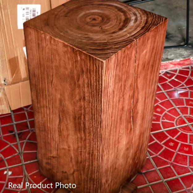 Traditional Vintage Column Distressed Wood Grain Pine Wood End Table For Living Room