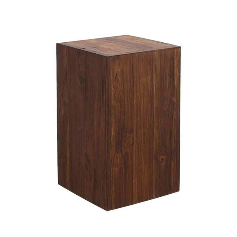 Traditional Vintage Column Distressed Wood Grain Pine Wood End Table For Living Room