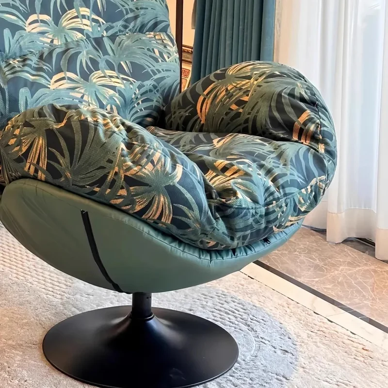 Contemporary Nordic Circular Arc Carbon Steel Cat Scratching Leather Techno Fabrics Plastic Pearly Velvet Cotton Lazy Sofa Backrest Armless Swivel for Living Room