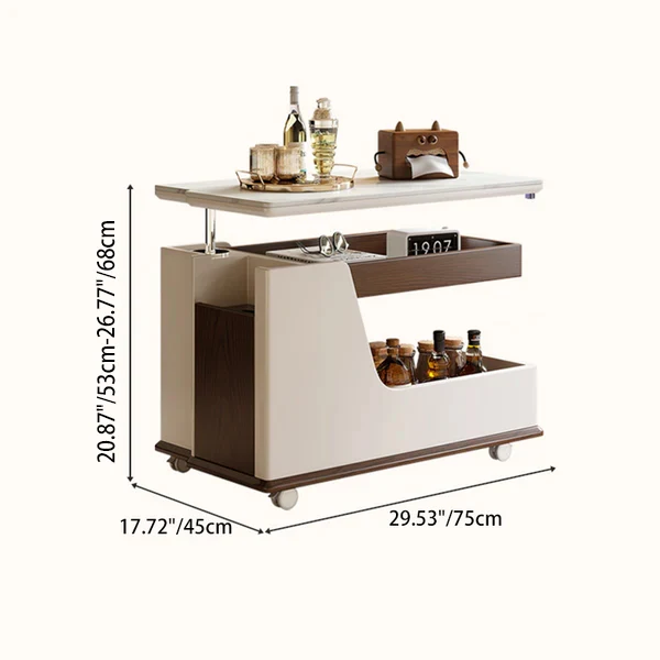 Contemporary Luxury Rectangular Rock Slabs Stainless Steel & MDF Liftable End Table 3-Tier For Living Room
