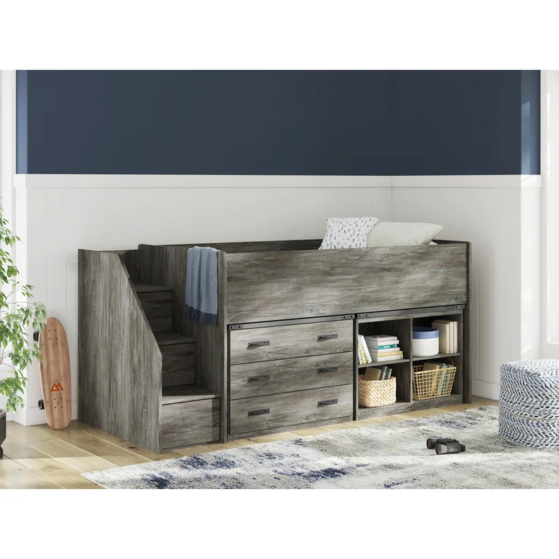 Signature Design by Ashley Frandern B4480B16 Twin Loft Bed with Bookcase and Drawer Storage