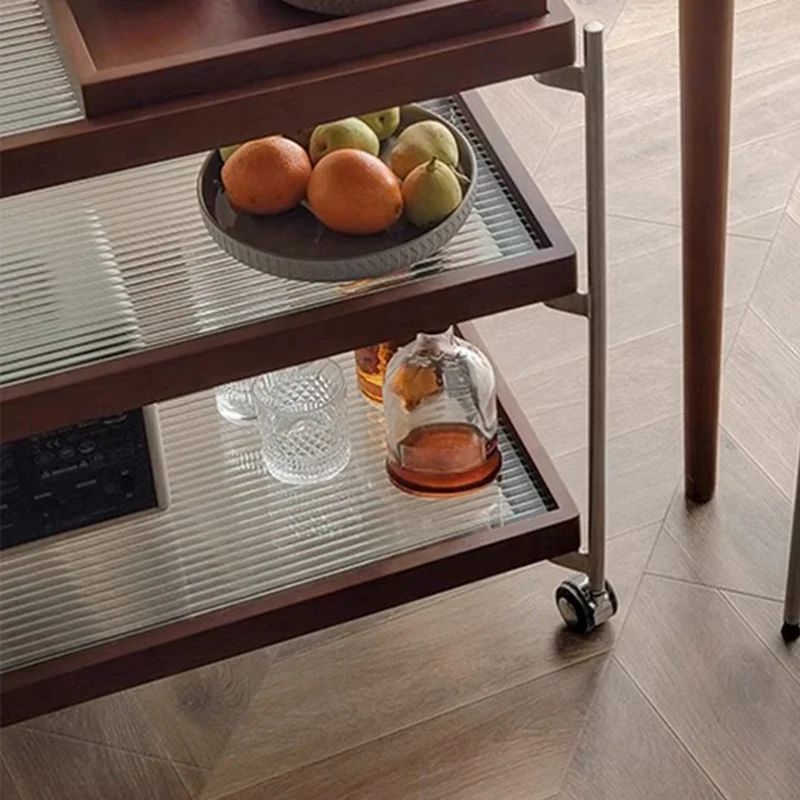 Traditional Vintage Wood, Glass & Stainless Steel Rectangular Side Table With 3-Tier Storage For Living Room & Bedroom