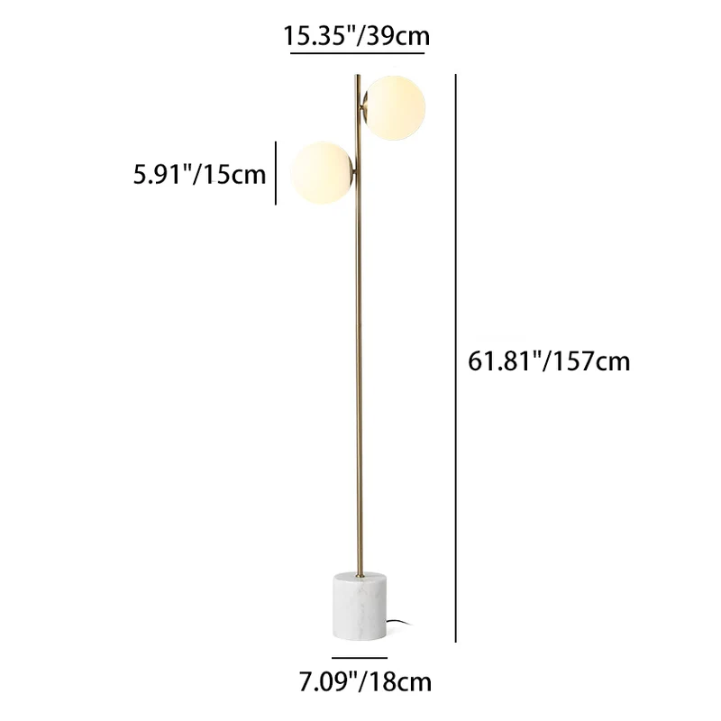 Contemporary Nordic Marble Metal & Glass Round 2-Light Standing Floor Lamp For Living Room & Bedroom
