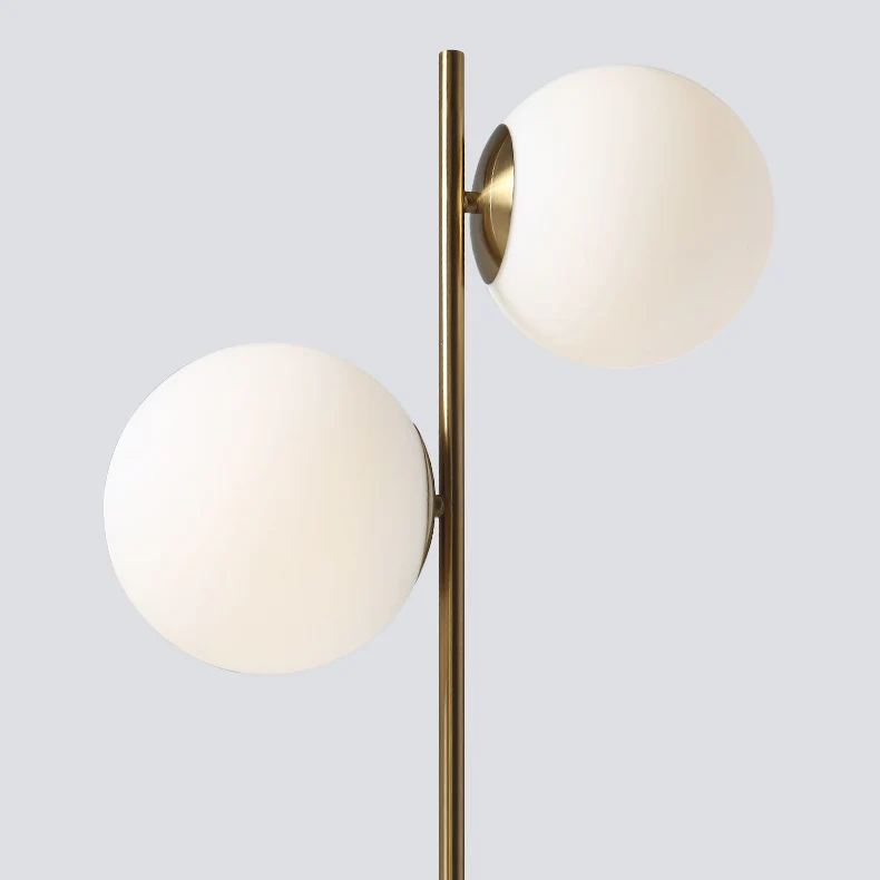 Contemporary Nordic Marble Metal & Glass Round 2-Light Standing Floor Lamp For Living Room & Bedroom