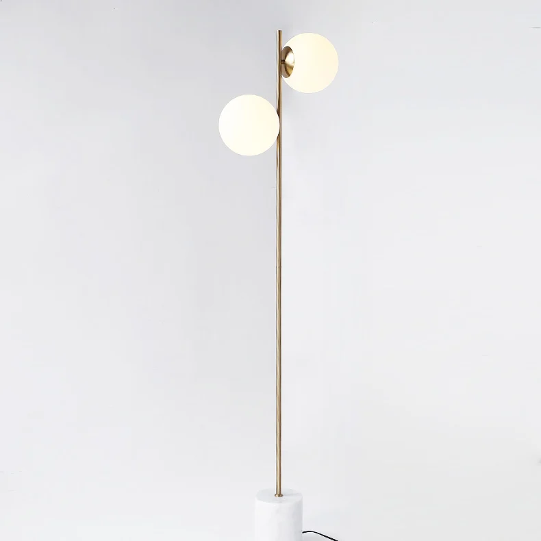 Contemporary Nordic Marble Metal & Glass Round 2-Light Standing Floor Lamp For Living Room & Bedroom