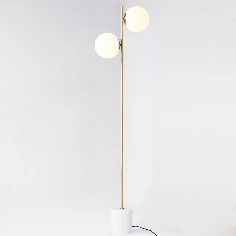 Contemporary Nordic Marble Metal & Glass Round 2-Light Standing Floor Lamp For Living Room & Bedroom