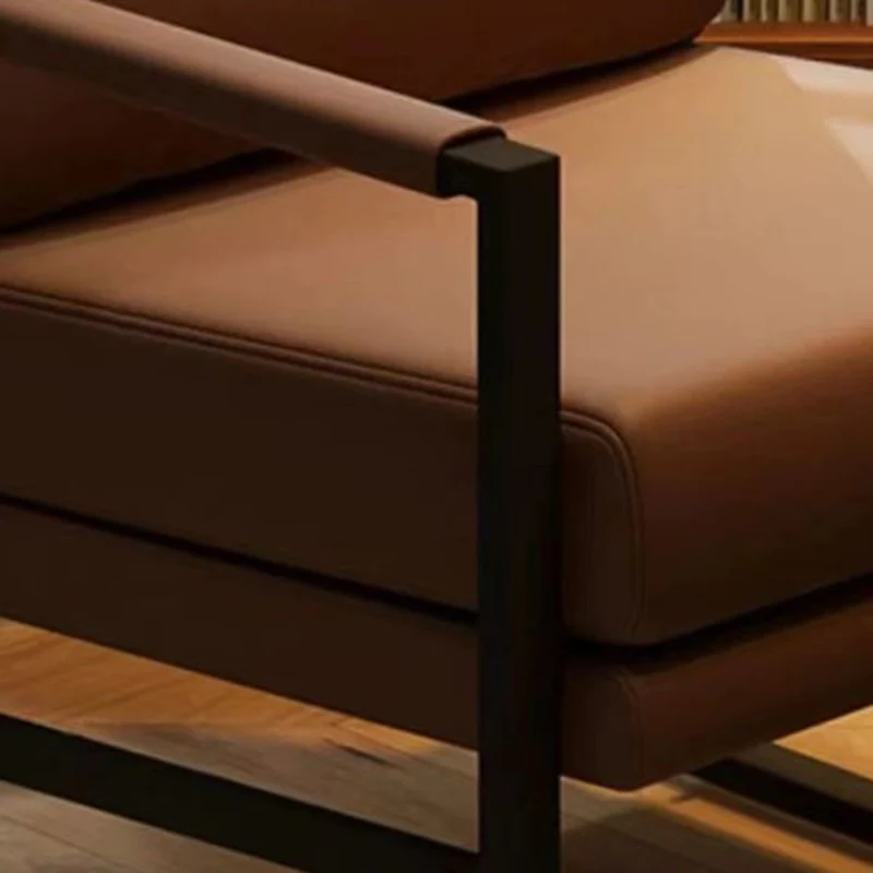Contemporary Nordic Faux Nappa Leather & Iron Square Accent Chair For Bedroom & Living Room