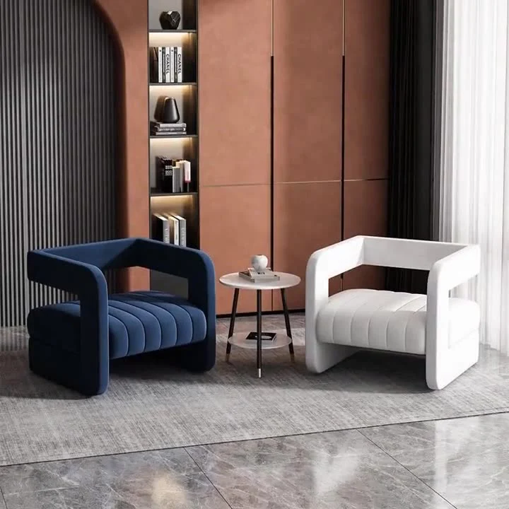 Contemporary Nordic Velvet & Metal Square Accent Chair For Bedroom & Living Room