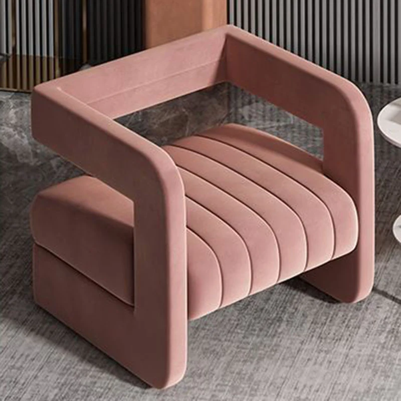 Contemporary Nordic Velvet & Metal Square Accent Chair For Bedroom & Living Room