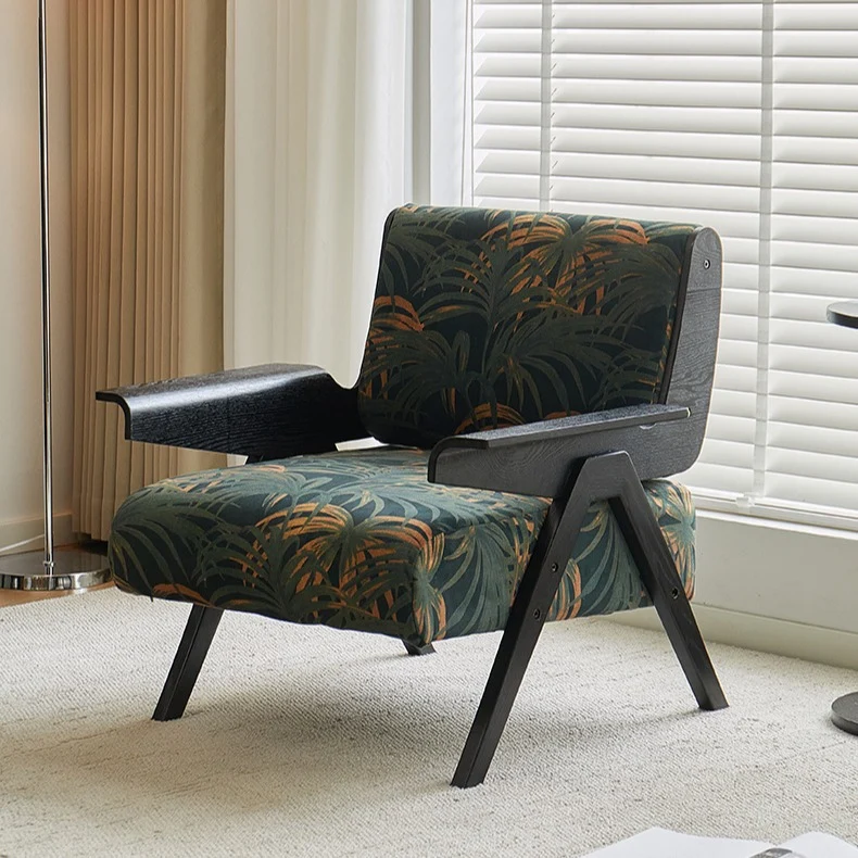 Contemporary Nordic Velvet & Wood Square Accent Chair With Adjustable Legs For Bedroom & Living Room