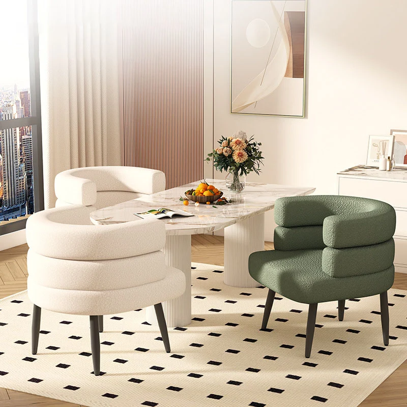 Contemporary Nordic Sherpa Fabric & Carbon Steel Curved Round Accent Chair For Bedroom & Living Room