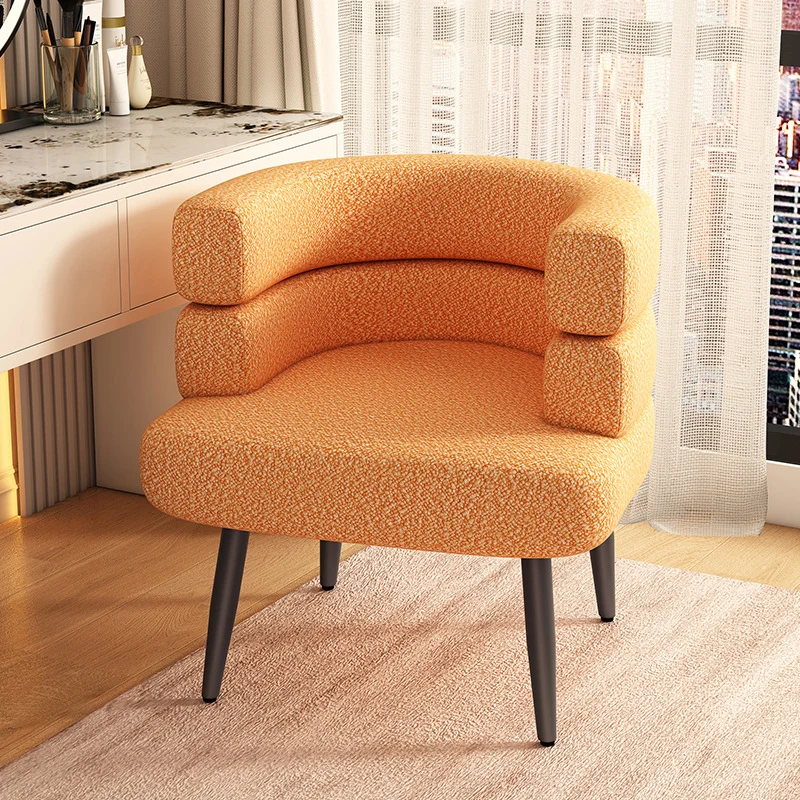Contemporary Nordic Sherpa Fabric & Carbon Steel Curved Round Accent Chair For Bedroom & Living Room