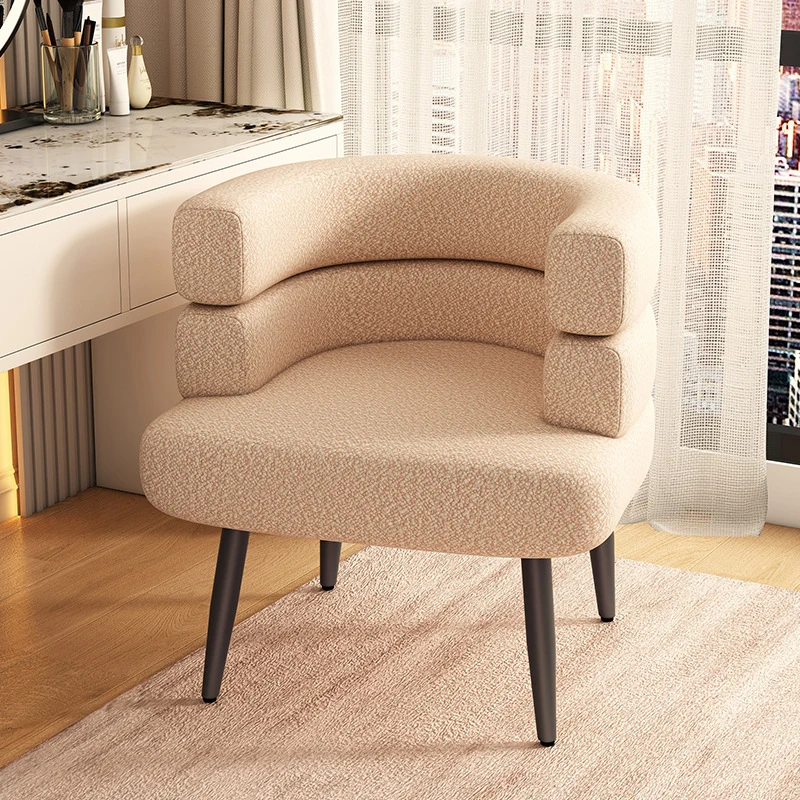 Contemporary Nordic Sherpa Fabric & Carbon Steel Curved Round Accent Chair For Bedroom & Living Room