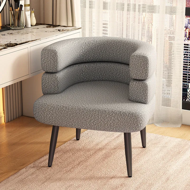 Contemporary Nordic Sherpa Fabric & Carbon Steel Curved Round Accent Chair For Bedroom & Living Room