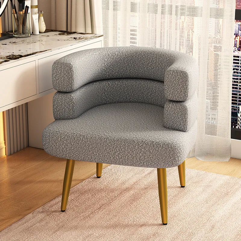 Contemporary Nordic Sherpa Fabric & Carbon Steel Curved Round Accent Chair For Bedroom & Living Room