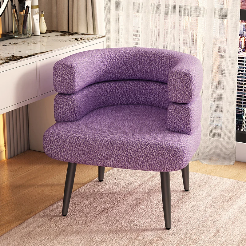 Contemporary Nordic Sherpa Fabric & Carbon Steel Curved Round Accent Chair For Bedroom & Living Room