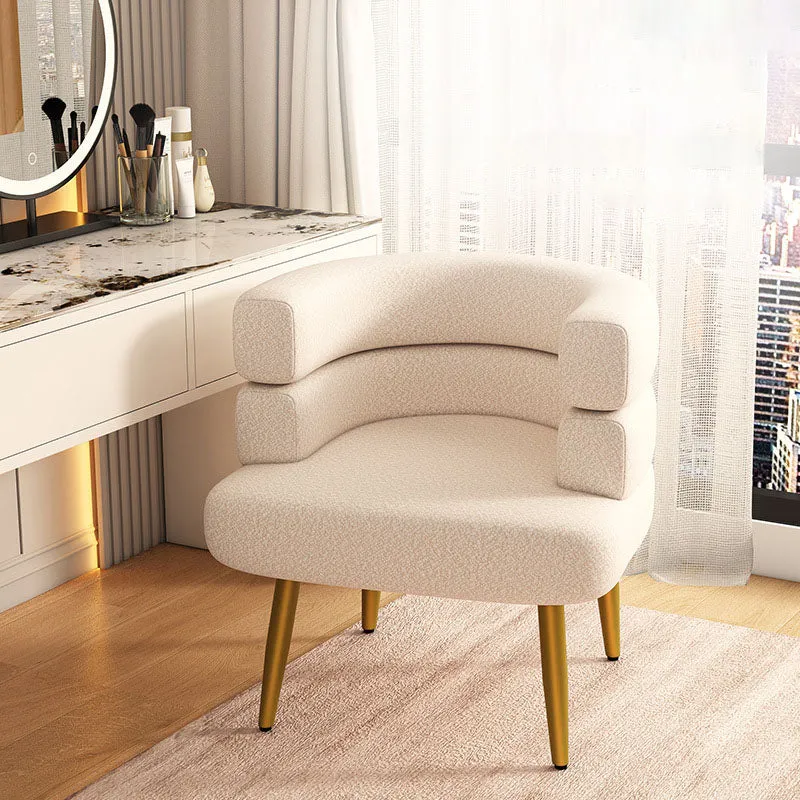 Contemporary Nordic Sherpa Fabric & Carbon Steel Curved Round Accent Chair For Bedroom & Living Room
