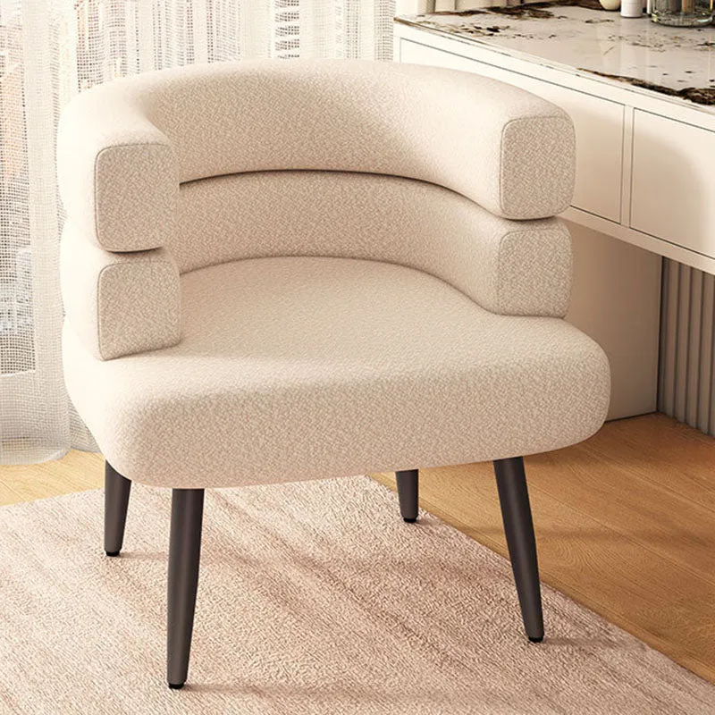 Contemporary Nordic Sherpa Fabric & Carbon Steel Curved Round Accent Chair For Bedroom & Living Room