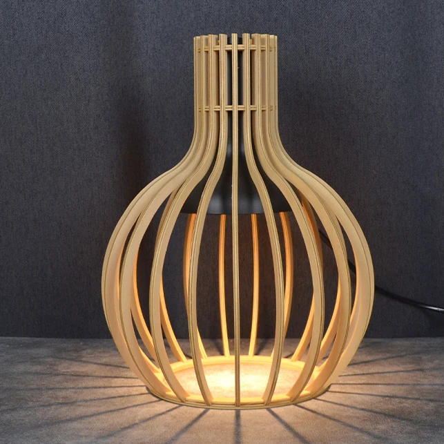 Traditional Japanese Wood & Iron Round 1-Light Melting Wax Table Lamp For Bedroom & Living Room