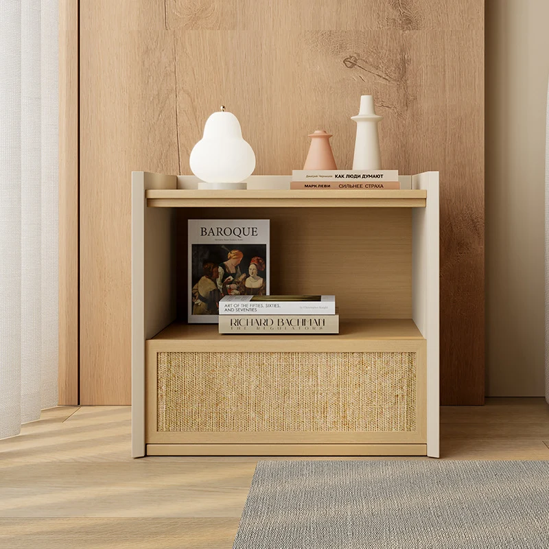 Contemporary Nordic Wood Square Nightstand With 1-Drawer Storage For Bedroom & Living Room