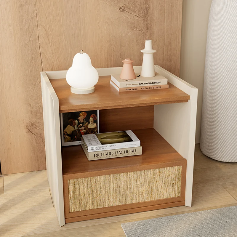 Contemporary Nordic Wood Square Nightstand With 1-Drawer Storage For Bedroom & Living Room