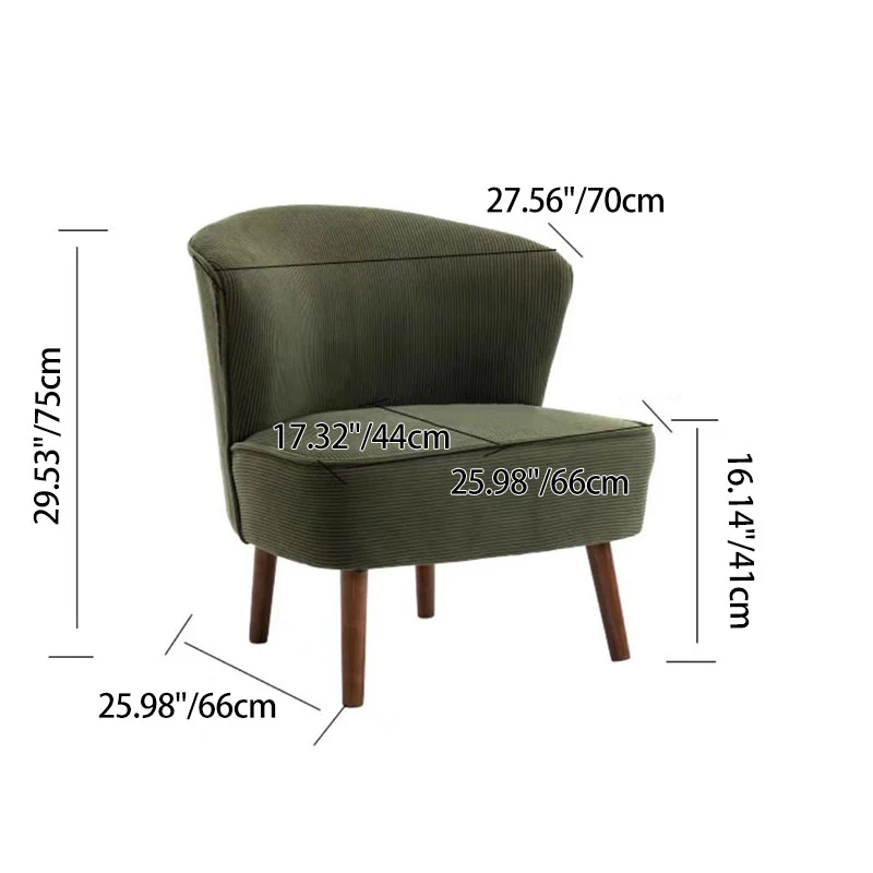 Traditional French Fabric, Corduroy & Wood Square Curved Accent Chair For Bedroom And Living Room
