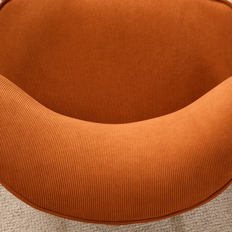 Traditional French Fabric, Corduroy & Wood Square Curved Accent Chair For Bedroom And Living Room