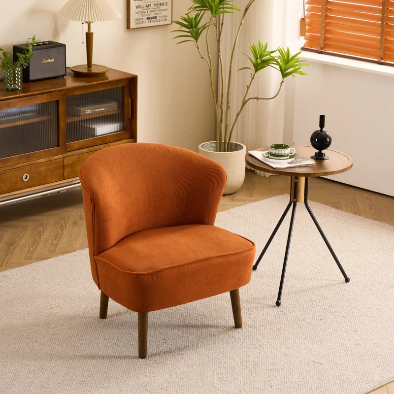 Traditional French Fabric, Corduroy & Wood Square Curved Accent Chair For Bedroom And Living Room