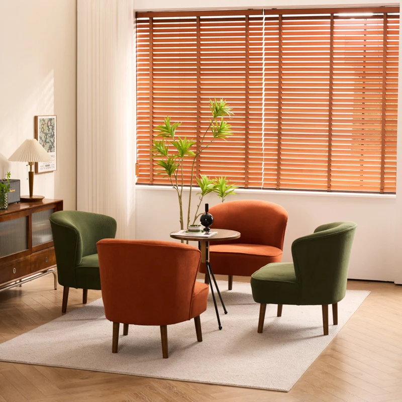 Traditional French Fabric, Corduroy & Wood Square Curved Accent Chair For Bedroom And Living Room