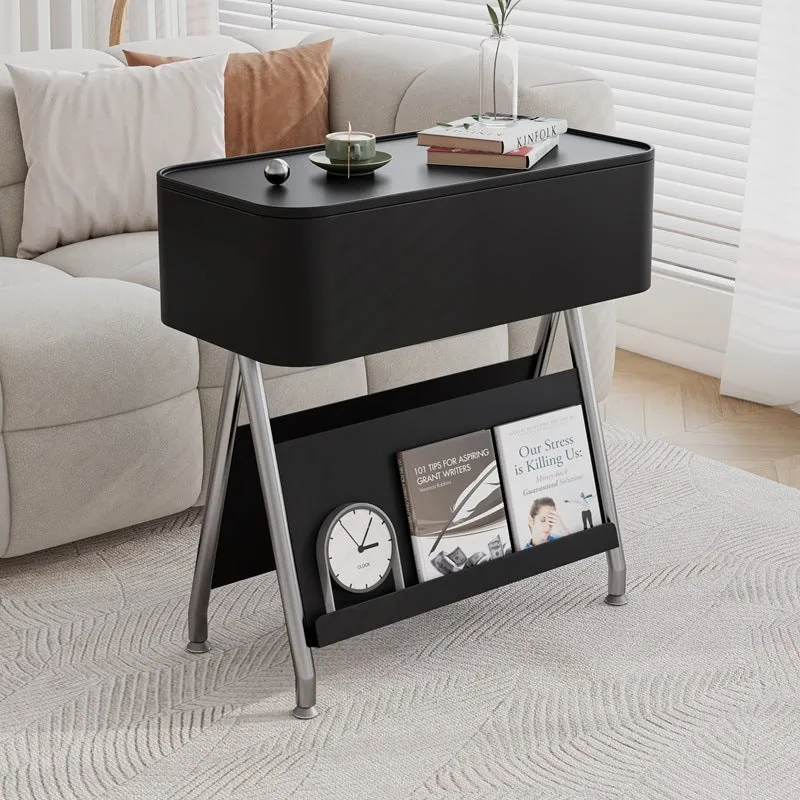 Contemporary Scandinavian Rotatable Plywood Iron Rectangular Tray Top Storage Cabinet Side Table Double-Sided Magazine Rack With Wheels For Living Room