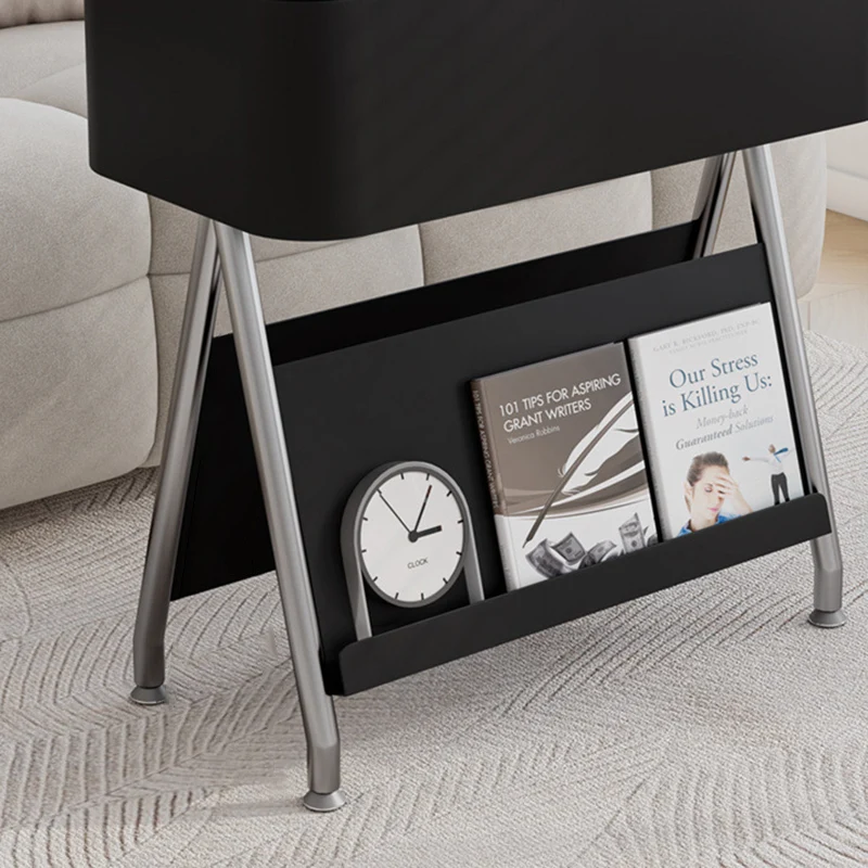 Contemporary Scandinavian Rotatable Plywood Iron Rectangular Tray Top Storage Cabinet Side Table Double-Sided Magazine Rack With Wheels For Living Room