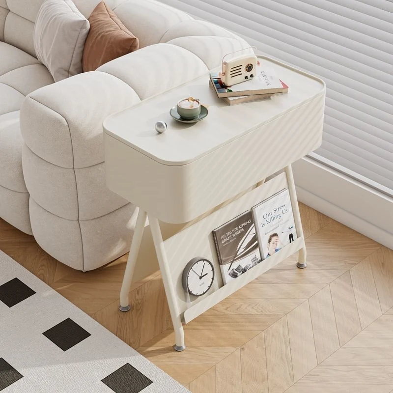 Contemporary Scandinavian Rotatable Plywood Iron Rectangular Tray Top Storage Cabinet Side Table Double-Sided Magazine Rack With Wheels For Living Room