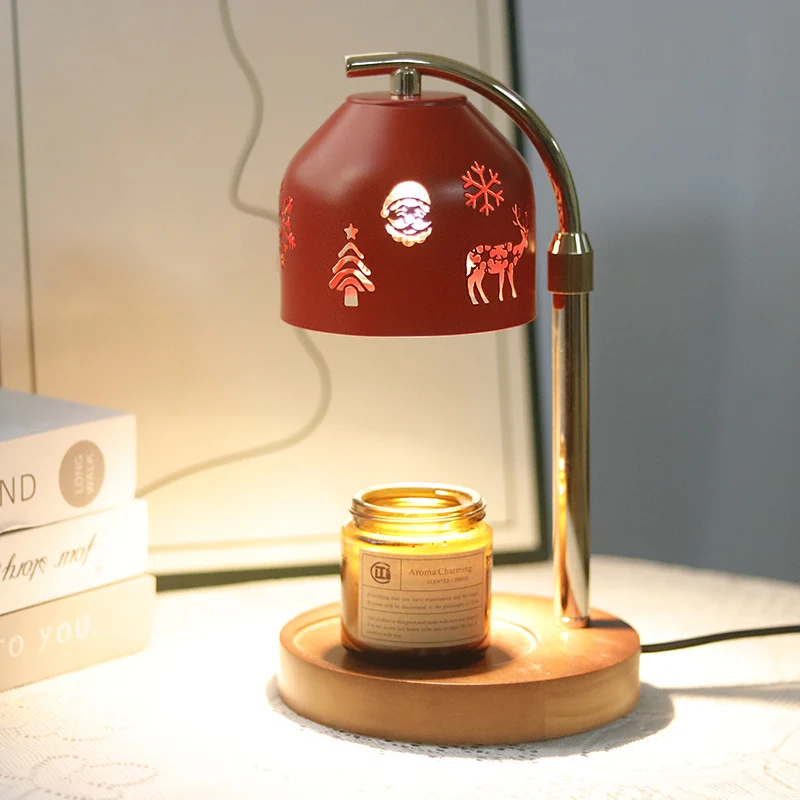 Contemporary Nordic Christmas Iron & Wood Round 1-Light Melting Wax Table Lamp With Adjustable Height For Bedroom & Living Room