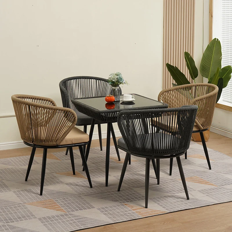 Traditional Chinese Rattan Cotton Metal Hollow Semi-Round Accent Chair With Backrest For Living Room