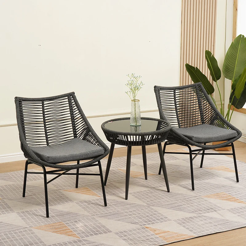 Traditional Chinese Rattan Cotton Metal Hollow Semi-Round Accent Chair With Backrest For Living Room