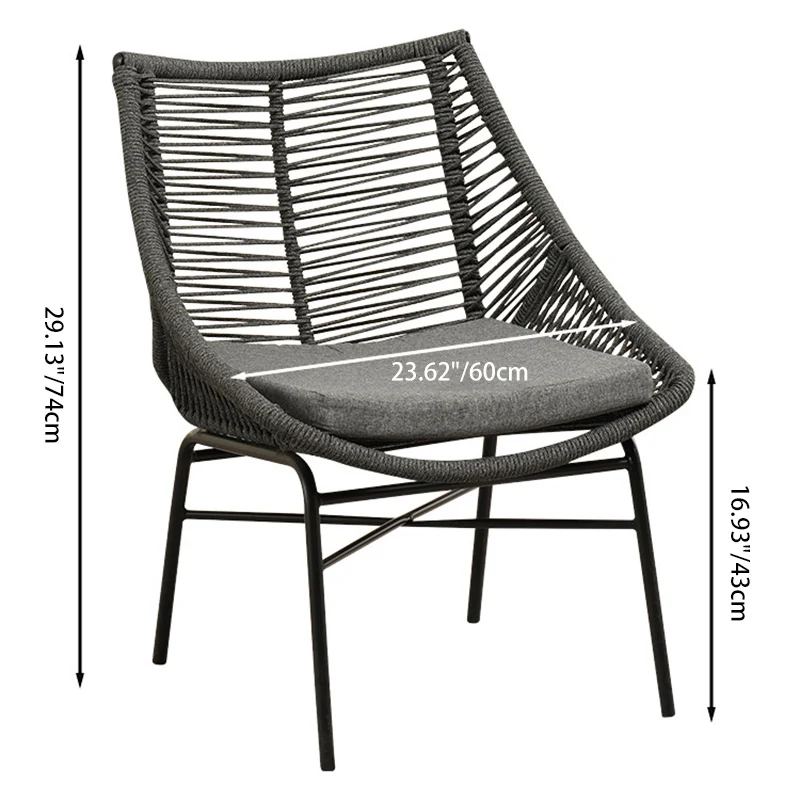 Traditional Chinese Rattan Cotton Metal Hollow Semi-Round Accent Chair With Backrest For Living Room