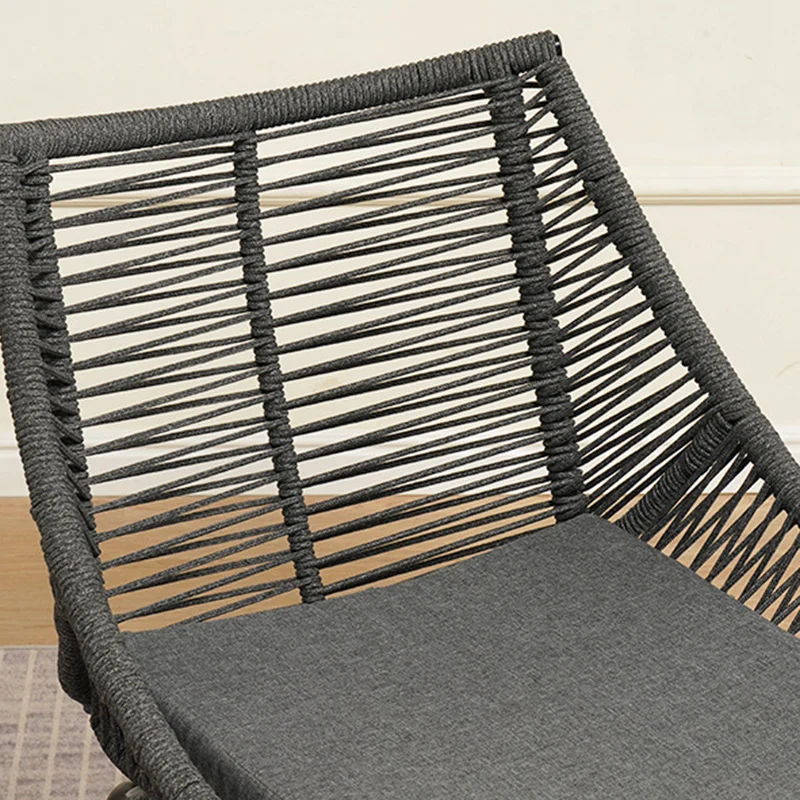 Traditional Chinese Rattan Cotton Metal Hollow Semi-Round Accent Chair With Backrest For Living Room