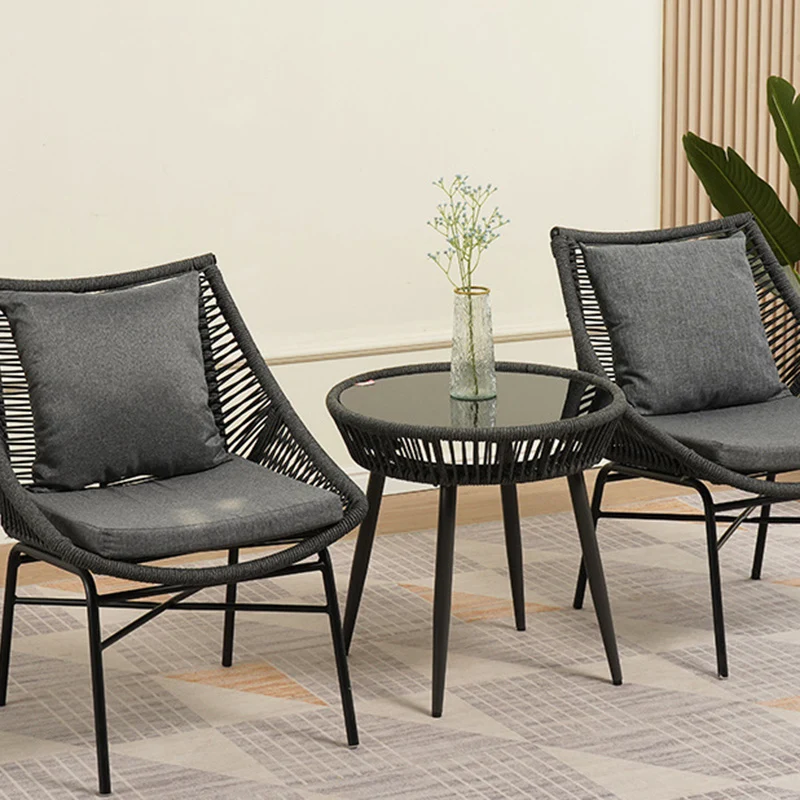 Traditional Chinese Rattan Cotton Metal Hollow Semi-Round Accent Chair With Backrest For Living Room
