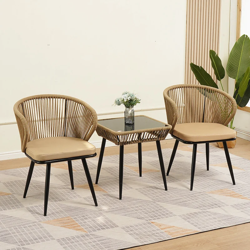 Traditional Chinese Rattan Cotton Metal Hollow Semi-Round Accent Chair With Backrest For Living Room