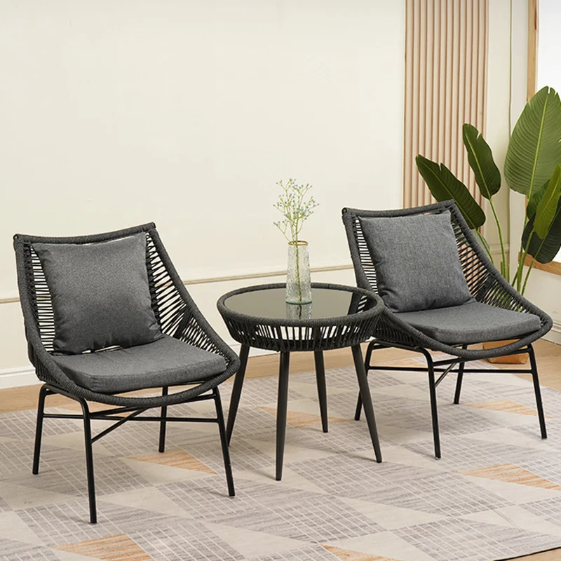 Traditional Chinese Rattan Cotton Metal Hollow Semi-Round Accent Chair With Backrest For Living Room