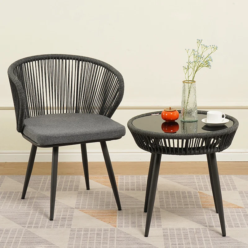 Traditional Chinese Rattan Cotton Metal Hollow Semi-Round Accent Chair With Backrest For Living Room