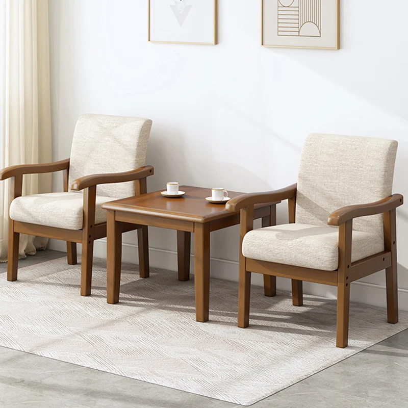 Modern Minimalist Fabric Rubber Wood Rounded Square Accent Chair With Backrest Armrest For Living Room