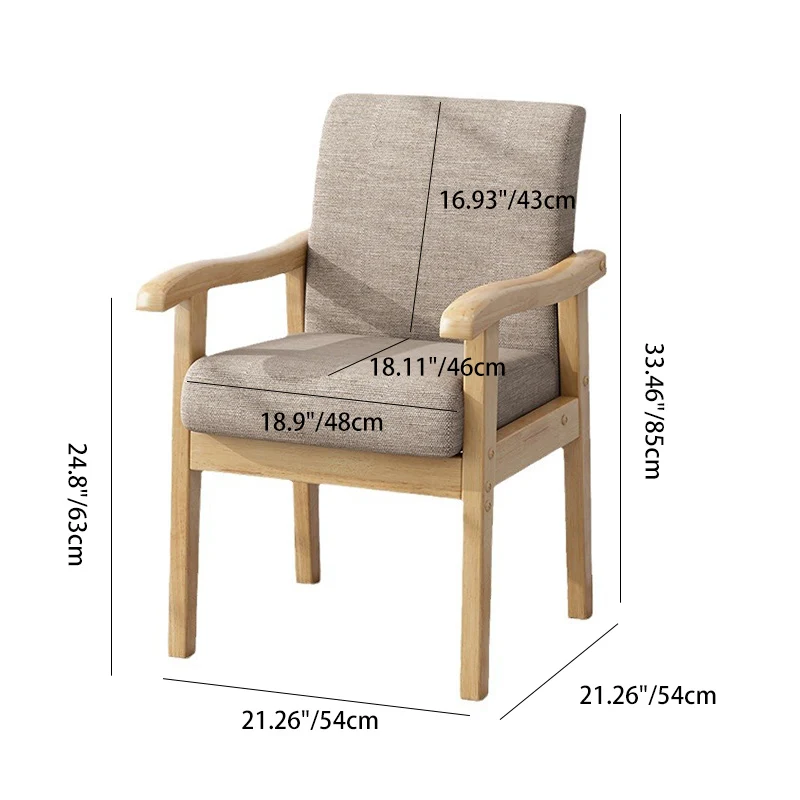 Modern Minimalist Fabric Rubber Wood Rounded Square Accent Chair With Backrest Armrest For Living Room