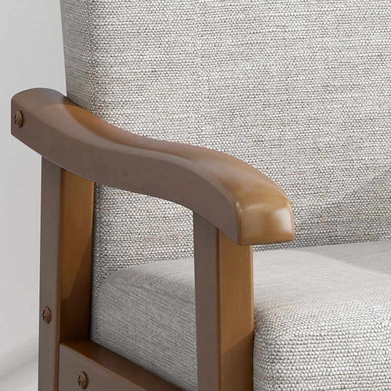 Modern Minimalist Fabric Rubber Wood Rounded Square Accent Chair With Backrest Armrest For Living Room