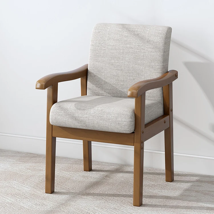 Modern Minimalist Fabric Rubber Wood Rounded Square Accent Chair With Backrest Armrest For Living Room
