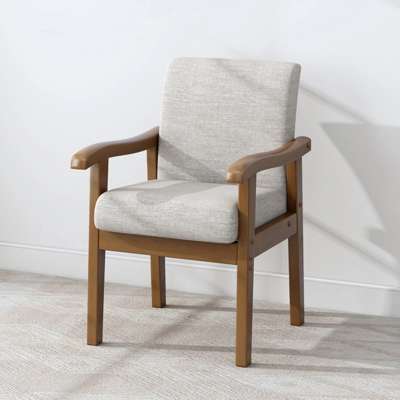 Modern Minimalist Fabric Rubber Wood Rounded Square Accent Chair With Backrest Armrest For Living Room