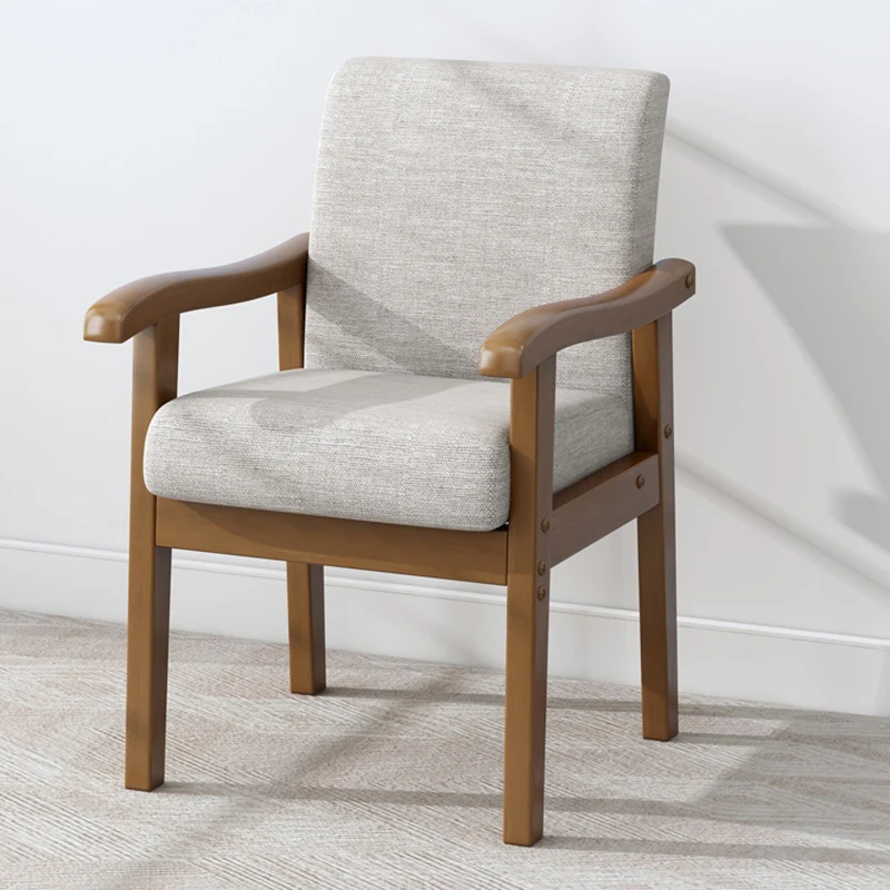 Modern Minimalist Fabric Rubber Wood Rounded Square Accent Chair With Backrest Armrest For Living Room