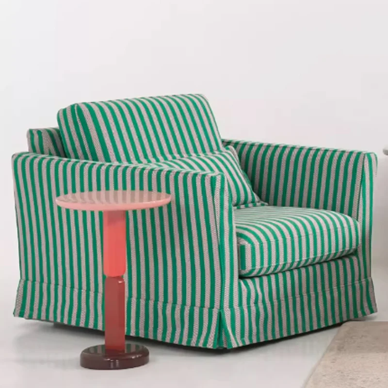 Green & White Stripe Pattern Birch Wood Accent Chair – Scandinavian Lounge Chair for Living Room or Study