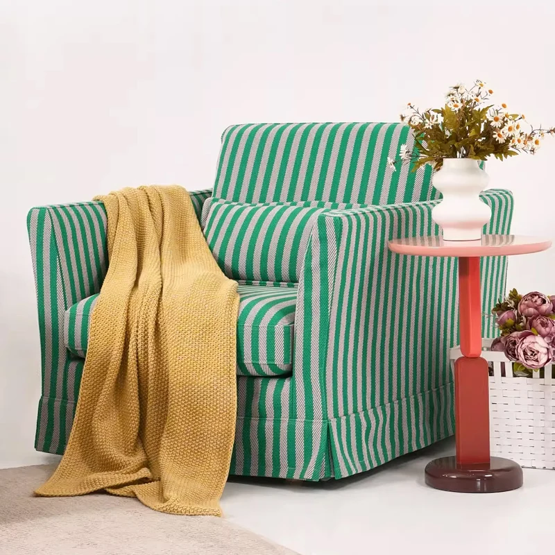 Green & White Stripe Pattern Birch Wood Accent Chair – Scandinavian Lounge Chair for Living Room or Study